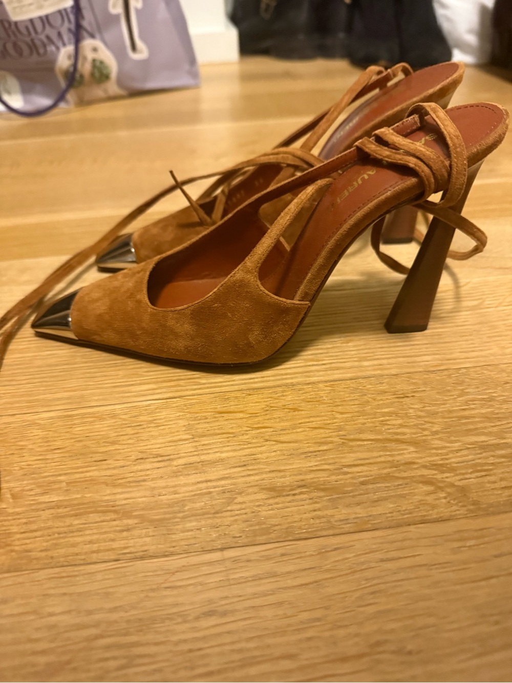 SAINT LAURENT Blade 105 Slingback Pump In Brown Suede - Picture 5 of 6